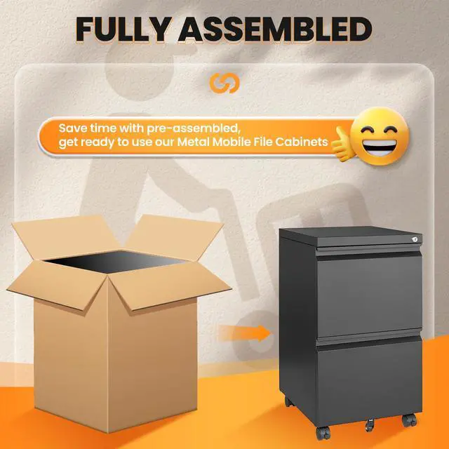 Alt view image 4 of 7 - 2 Drawer File Cabinet, Fully Assembled Mobile File Cabinets with Lock, Metal Rolling Filing Caninet on Wheels, Small Two Drawer Under Desk Cabnet for Letter/Legal / A4 / File Box - Black