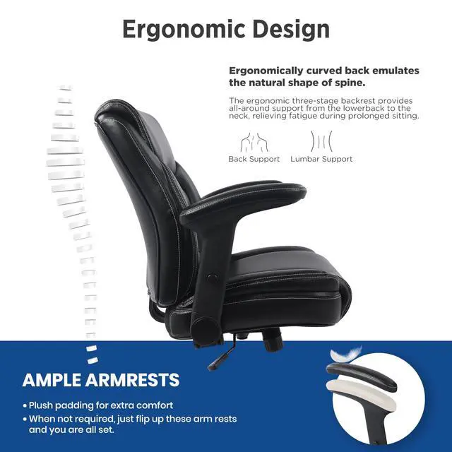 Alt view image 5 of 7 - Ergonomic Mid-Back Premium Faux Leather Adjustable Drafting Chair with Multi-Function Arms and Foot Ring, Standing-Desk Matched Tall Swivel Computer Office Stool, Black