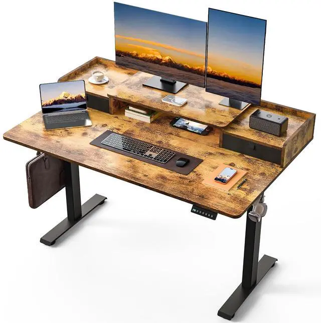 Main image of 55 x 30 Inch Electric Standing Desk with 2 Drawers, Adjustable Height Widened Stand Up Desk with Storage, Sit to Stand Ergonomic Workstation for Home Office, Rustic Brown