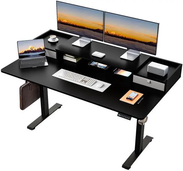Main image of 63 x 30 Inch Electric Standing Desk with 2 Drawers, Adjustable Height Widened Stand Up Desk with Storage, Sit to Stand Ergonomic Workstation for Home Office, Classic Black