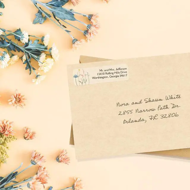 Alt view image 3 of 6 - Clear Wildflower Rolled Address Labels / 500 Personalized Return Address Labels/Designer Address Stickers in Elegant Plastic Dispenser