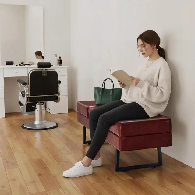Alt view image 2 of 7 - Waiting Room Chairs, Heavy Duty Office Guest Reception Bench, Faux Leather Upholstered Lobby Chairs for Salon, Conference Room 7008 (Burgundy)