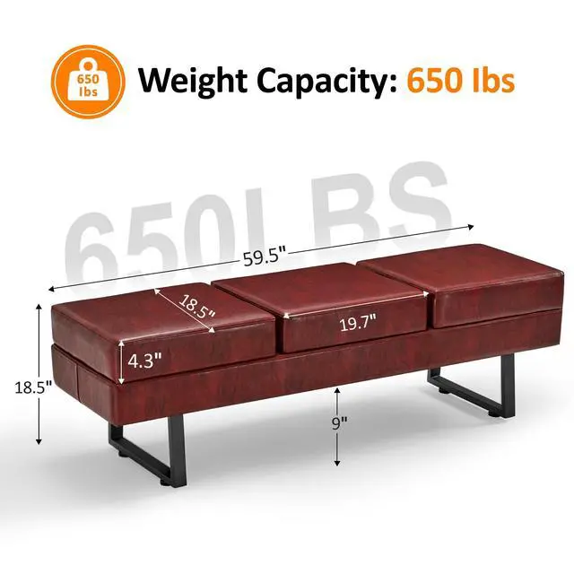 Alt view image 3 of 7 - Waiting Room Chairs, Heavy Duty Office Guest Reception Bench, Faux Leather Upholstered Lobby Chairs for Salon, Conference Room 7008 (Burgundy)