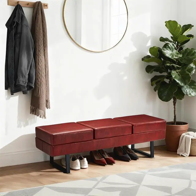 Alt view image 5 of 7 - Waiting Room Chairs, Heavy Duty Office Guest Reception Bench, Faux Leather Upholstered Lobby Chairs for Salon, Conference Room 7008 (Burgundy)