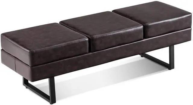 Main image of Waiting Room Chairs, Heavy Duty Office Guest Reception Bench, Faux Leather Upholstered Lobby Chairs for Salon, Conference Room 7008 (Brown)
