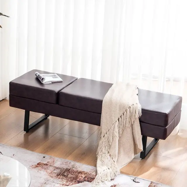 Alt view image 2 of 6 - Waiting Room Chairs, Heavy Duty Office Guest Reception Bench, Faux Leather Upholstered Lobby Chairs for Salon, Conference Room 7008 (Brown)