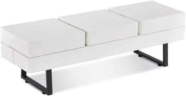 Main image of Faux Leather Steel Frame Waiting Room Reception Bench for Office Lobby Conference Room, White 7008 by