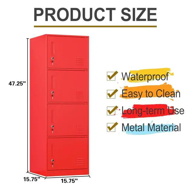 Alt view image 2 of 5 - Metal Storage Cabinet with Lock, Organizer,Steel Locker for Office, Home, Bank, School, Gym,Bedroom,Living Room (Red, 4 Doors)
