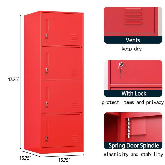 Alt view image 4 of 5 - Metal Storage Cabinet with Lock, Organizer,Steel Locker for Office, Home, Bank, School, Gym,Bedroom,Living Room (Red, 4 Doors)