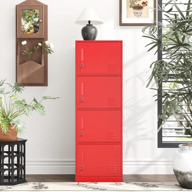 Alt view image 3 of 5 - Metal Storage Cabinet with Lock, Organizer,Steel Locker for Office, Home, Bank, School, Gym,Bedroom,Living Room (Red, 4 Doors)