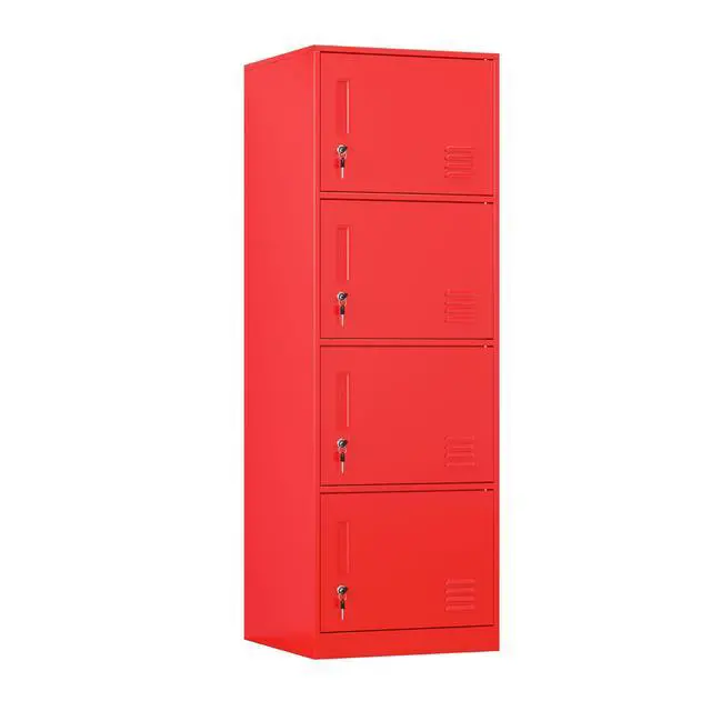 Alt view image 5 of 5 - Metal Storage Cabinet with Lock, Organizer,Steel Locker for Office, Home, Bank, School, Gym,Bedroom,Living Room (Red, 4 Doors)