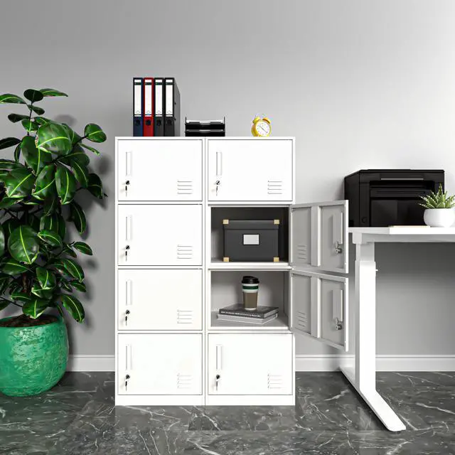 Alt view image 4 of 7 - Metal Storage Cabinet with Lock, Organizer,Steel Locker for Office, Home, Bank, School, Gym,Bedroom,Living Room (White, 4 Doors)