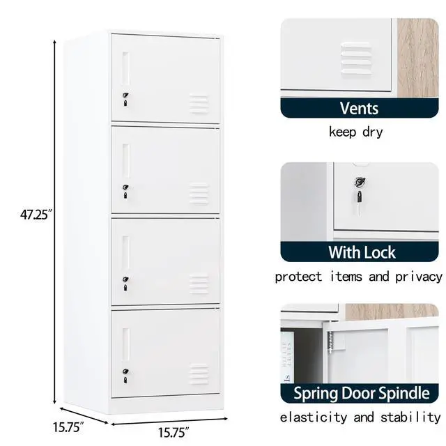 Alt view image 5 of 7 - Metal Storage Cabinet with Lock, Organizer,Steel Locker for Office, Home, Bank, School, Gym,Bedroom,Living Room (White, 4 Doors)