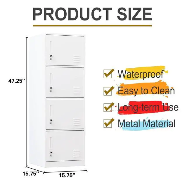 Alt view image 2 of 7 - Metal Storage Cabinet with Lock, Organizer,Steel Locker for Office, Home, Bank, School, Gym,Bedroom,Living Room (White, 4 Doors)