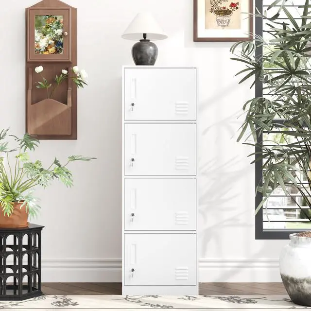 Alt view image 3 of 7 - Metal Storage Cabinet with Lock, Organizer,Steel Locker for Office, Home, Bank, School, Gym,Bedroom,Living Room (White, 4 Doors)