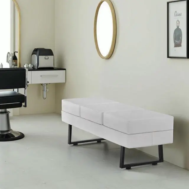 Alt view image 2 of 7 - Faux Leather Steel Frame Waiting Room Reception Bench for Office Lobby Conference Room, White 7008 by
