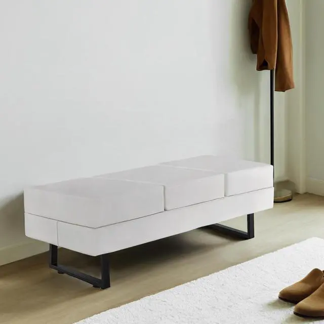 Alt view image 4 of 7 - Faux Leather Steel Frame Waiting Room Reception Bench for Office Lobby Conference Room, White 7008 by