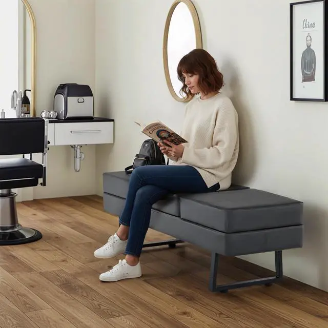 Alt view image 2 of 7 - Waiting Room Chairs, Heavy Duty Office Guest Reception Bench, Faux Leather Upholstered Lobby Chairs for Salon, Conference Room 7008 (Dark Grey)