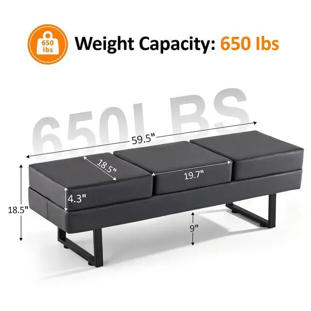 Alt view image 3 of 7 - Waiting Room Chairs, Heavy Duty Office Guest Reception Bench, Faux Leather Upholstered Lobby Chairs for Salon, Conference Room 7008 (Dark Grey)