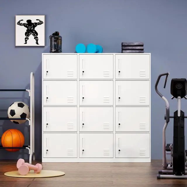 Alt view image 6 of 7 - Metal Storage Cabinet with Lock, Organizer,Steel Locker for Office, Home, Bank, School, Gym,Bedroom,Living Room (White, 4 Doors)