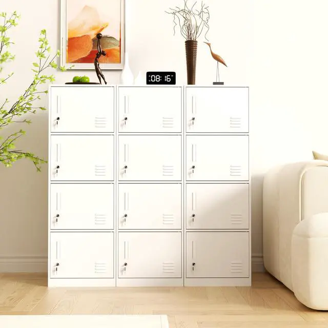 Alt view image 7 of 7 - Metal Storage Cabinet with Lock, Organizer,Steel Locker for Office, Home, Bank, School, Gym,Bedroom,Living Room (White, 4 Doors)