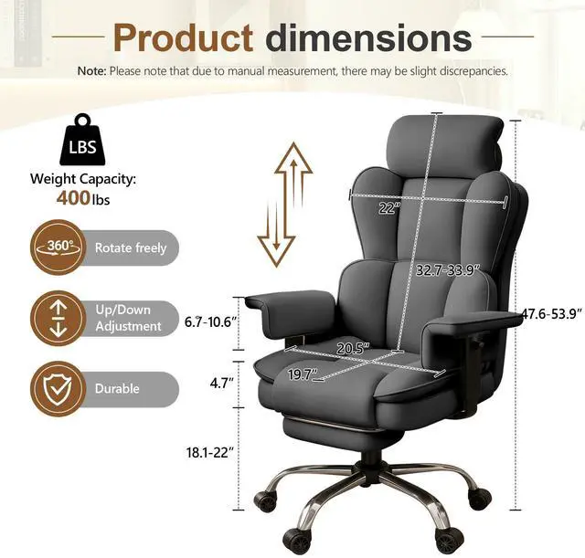 Alt view image 2 of 7 - Big and Tall Office Chair, Heavy Duty Executive Office Desk Chair Adjustable Armrests and Footrest, PU Leather Computer Chair for Work Office Home