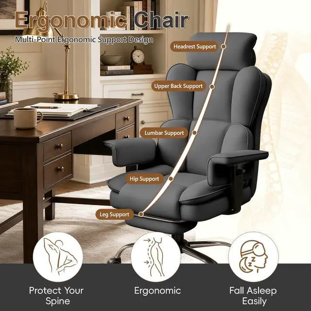 Alt view image 3 of 7 - Big and Tall Office Chair, Heavy Duty Executive Office Desk Chair Adjustable Armrests and Footrest, PU Leather Computer Chair for Work Office Home