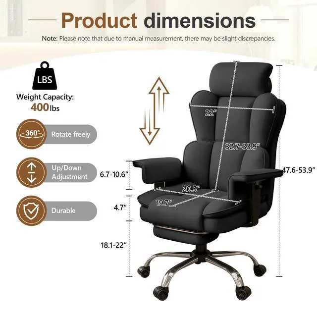Alt view image 2 of 7 - Big and Tall Office Chair, Heavy Duty Executive Office Desk Chair Adjustable Armrests and Footrest, PU Leather Computer Chair for Work Office Home