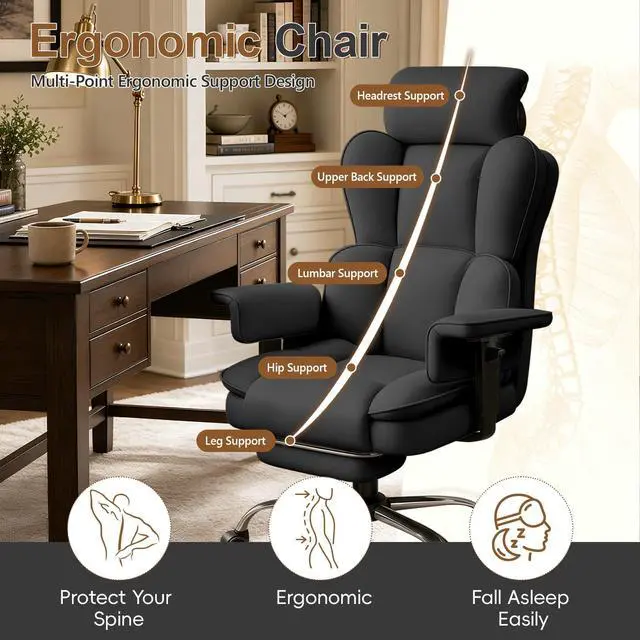 Alt view image 3 of 7 - Big and Tall Office Chair, Heavy Duty Executive Office Desk Chair Adjustable Armrests and Footrest, PU Leather Computer Chair for Work Office Home