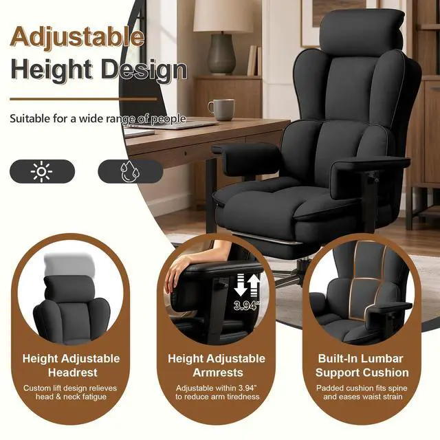 Alt view image 4 of 7 - Big and Tall Office Chair, Heavy Duty Executive Office Desk Chair Adjustable Armrests and Footrest, PU Leather Computer Chair for Work Office Home