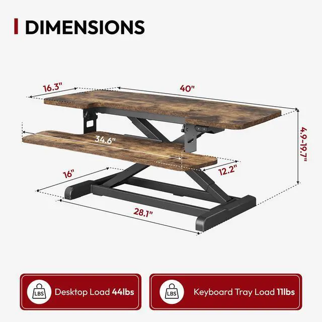Alt view image 2 of 7 - Standing Desk Converter with Electric Motor 40" Height Adjustable Riser for Office Home,Dual Monitor and Laptop Workstation with Large Keyboard Tray, Rustic Color