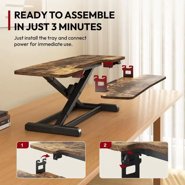 Alt view image 7 of 7 - Standing Desk Converter with Electric Motor 40" Height Adjustable Riser for Office Home,Dual Monitor and Laptop Workstation with Large Keyboard Tray, Rustic Color