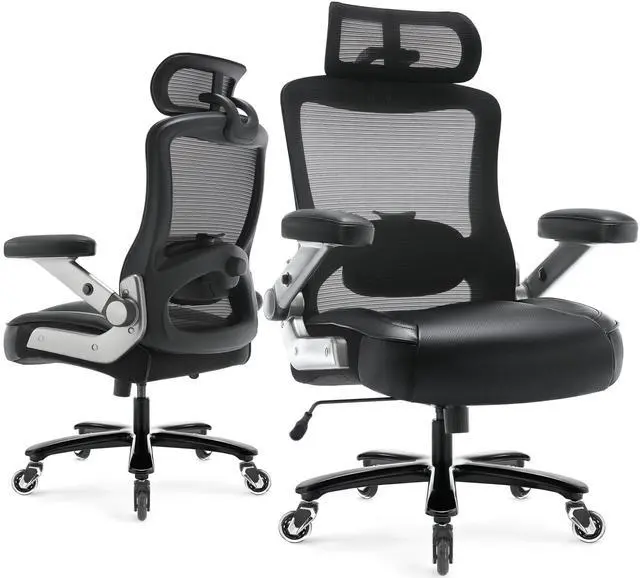 Main image of 600lbs Big and Tall Office Chair, Heavy Duty Executive Computer Desk Chair | 3D Flip Arms, Large Wheels, Ergonomic Design, Extra Wide Seat, Adjustable Lumbar Support&Headrest, Mesh High Back Chair