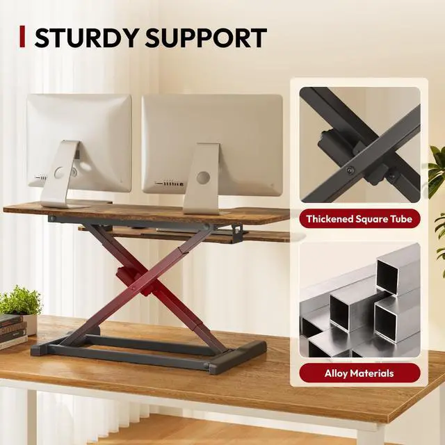 Alt view image 6 of 7 - Standing Desk Converter with Electric Motor 40" Height Adjustable Riser for Office Home,Dual Monitor and Laptop Workstation with Large Keyboard Tray, Rustic Color