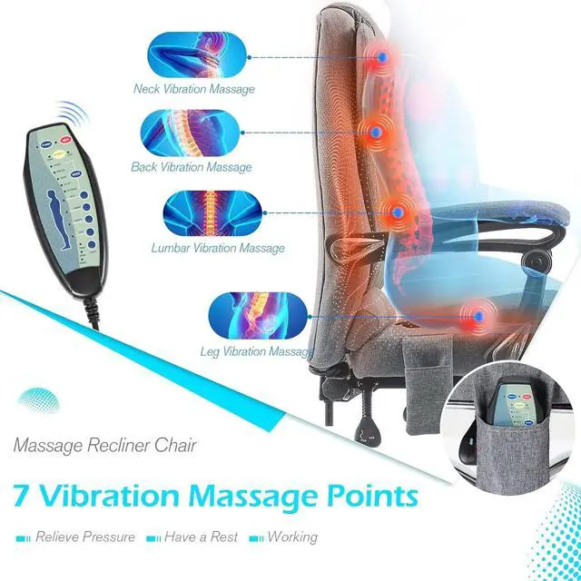 Alt view image 5 of 7 - Massage Office Chair w/Heat Function&Footrest | 7 Points Massage Office Chair Ergonomic Office Chair Linen Executive Home Desk Chair, High Back, Grey