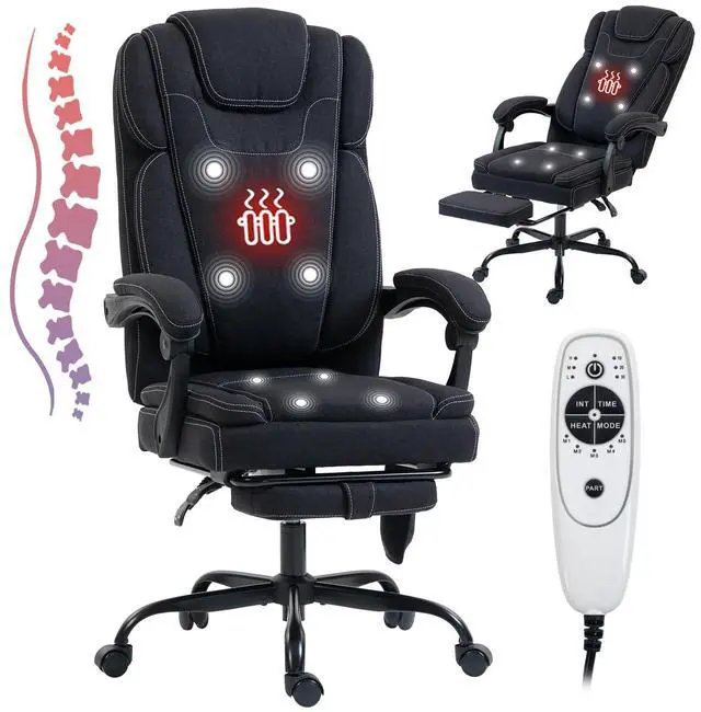Main image of Massage Office Chair with Heat Reclining High Back Desk Chair | Fabric massage office chair with lumbar heat, 8 vibration points, ergonomic support, footrest, and 90°-135°recline