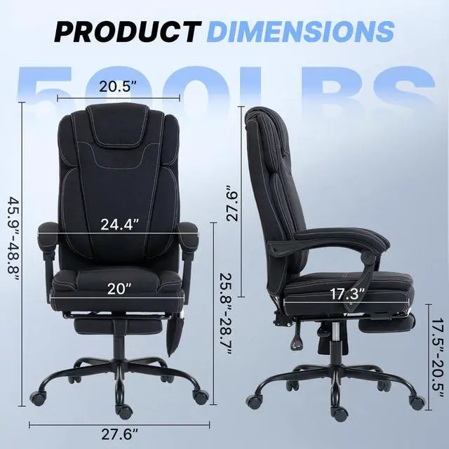 Alt view image 2 of 7 - Massage Office Chair with Heat Reclining High Back Desk Chair | Fabric massage office chair with lumbar heat, 8 vibration points, ergonomic support, footrest, and 90°-135°recline