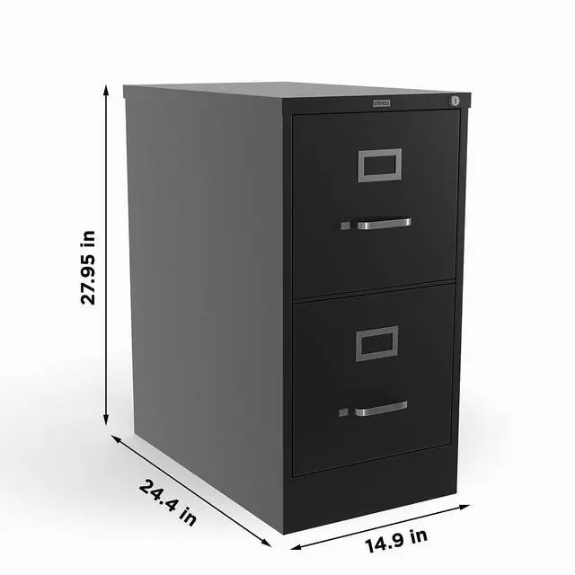 Alt view image 3 of 7 - 2-Drawer Vertical File Cabinet, Letter Size Documents, Lockable, 24.4" D x 14.9" W x 27.95" H, Black | 24.4in D x 14.9in W x 27.95in H. Secure storage for letter-size documents