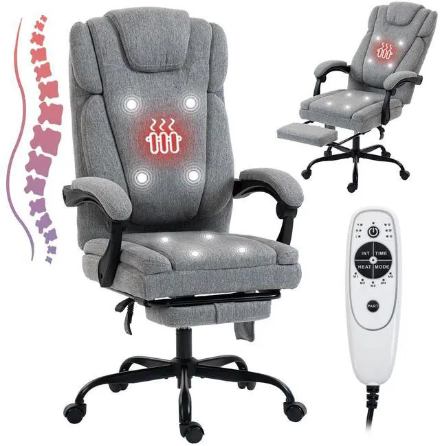 Main image of Massage Office Chair with Heat Reclining High Back Desk Chair | Fabric massage office chair with lumbar heat, 8 vibration points, ergonomic support, footrest, and 90°-135°recline