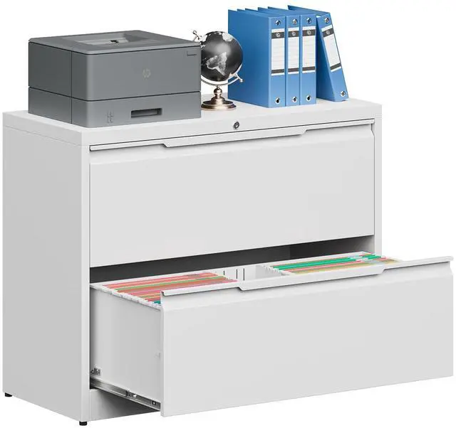 Main image of Metal File Cabinet with Lock, 2 Drawer File Lateral Cabinet | Lockable Lateral Filing Cabinet for A4/F4/Lagel/Letter Assembly Required