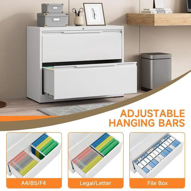 Alt view image 5 of 7 - Metal File Cabinet with Lock, 2 Drawer File Lateral Cabinet | Lockable Lateral Filing Cabinet for A4/F4/Lagel/Letter Assembly Required