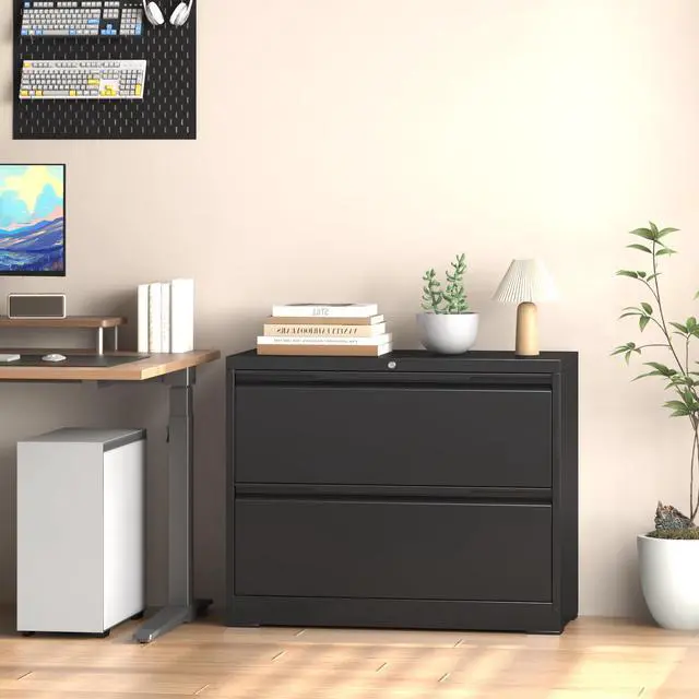 Alt view image 2 of 7 - Metal File Cabinet with Lock, 2 Drawer File Lateral Cabinet | Lockable Lateral Filing Cabinet for A4/F4/Lagel/Letter Assembly Required