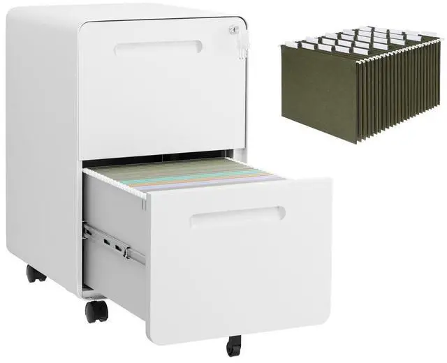Main image of 2 Drawer Mobile File Cabinet with Lock, 4 Keys and 25 Letter File Folders | Heavy-Duty Steel Rolling Filing Cabinet Pre-Assembled Under Desk for Home Office Letters/Legal/A4 Hanging File Folders