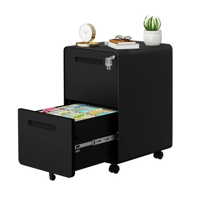 Alt view image 4 of 7 - 2 Drawer Mobile File Cabinet with Lock, 4 Keys and 25 Letter File Folders | Heavy-Duty Steel Rolling Filing Cabinet Pre-Assembled Under Desk for Home Office Letters/Legal/A4 Hanging File Folders