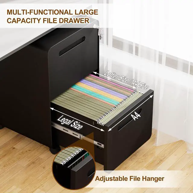 Alt view image 7 of 7 - 2 Drawer Mobile File Cabinet with Lock, 4 Keys and 25 Letter File Folders | Heavy-Duty Steel Rolling Filing Cabinet Pre-Assembled Under Desk for Home Office Letters/Legal/A4 Hanging File Folders
