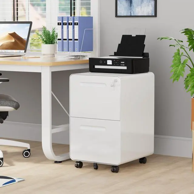 Alt view image 2 of 7 - 2 Drawer Mobile File Cabinet with Lock, 4 Keys and 25 Letter File Folders | Heavy-Duty Steel Rolling Filing Cabinet Pre-Assembled Under Desk for Home Office Letters/Legal/A4 Hanging File Folders