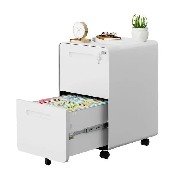 Alt view image 4 of 7 - 2 Drawer Mobile File Cabinet with Lock, 4 Keys and 25 Letter File Folders | Heavy-Duty Steel Rolling Filing Cabinet Pre-Assembled Under Desk for Home Office Letters/Legal/A4 Hanging File Folders