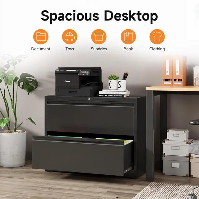 Alt view image 6 of 7 - Metal File Cabinet with Lock, 2 Drawer File Lateral Cabinet | Lockable Lateral Filing Cabinet for A4/F4/Lagel/Letter Assembly Required