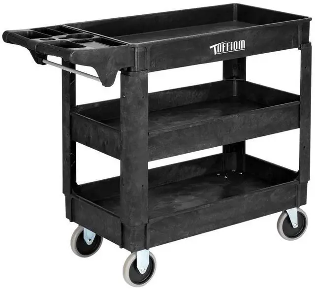 Main image of Plastic Service Utility Cart, Support 550lbs Capacity Ergonomic Handle, Heavy Duty Tub Storage Cart W/Deep Shelves, Multipurpose Rolling 2-Tier Mobile Storage Organizer, for Warehouse Garage
