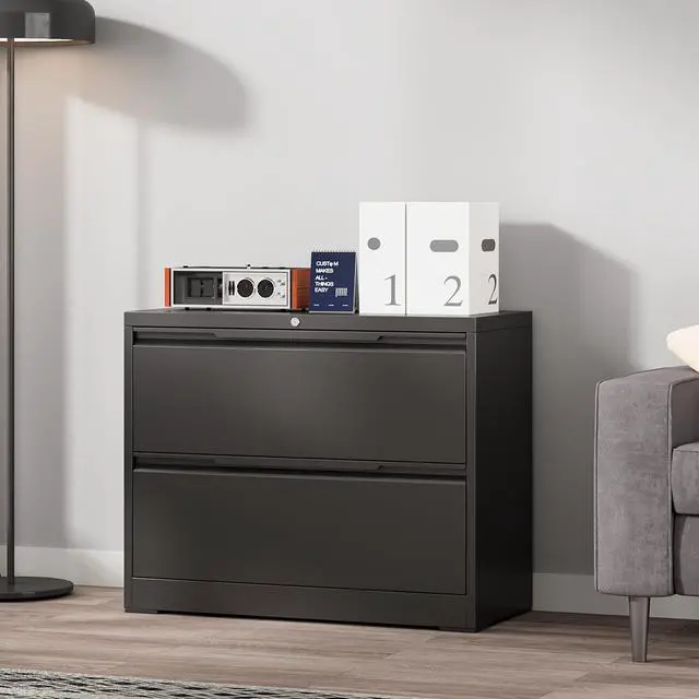 Alt view image 7 of 7 - Metal File Cabinet with Lock, 2 Drawer File Lateral Cabinet | Lockable Lateral Filing Cabinet for A4/F4/Lagel/Letter Assembly Required